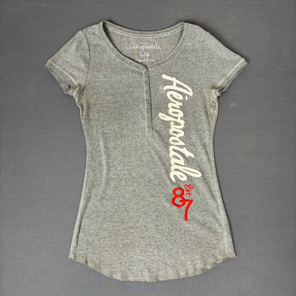 Y2K Aeropostale Gray Short Sleeve Henley Top Women's Size XS
